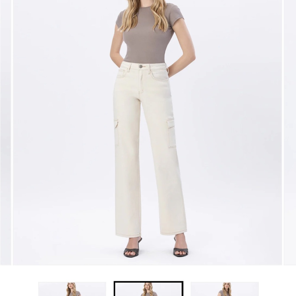 Flying Monkey Ecru - 90's Super High Rise Cargo Dad Jeans